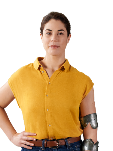 Woman in yellow shirt looking ahead